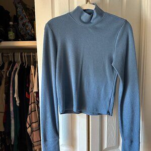 AE Blue Long-Sleeve Cropped Hey Baby Mock Neck Tee Large